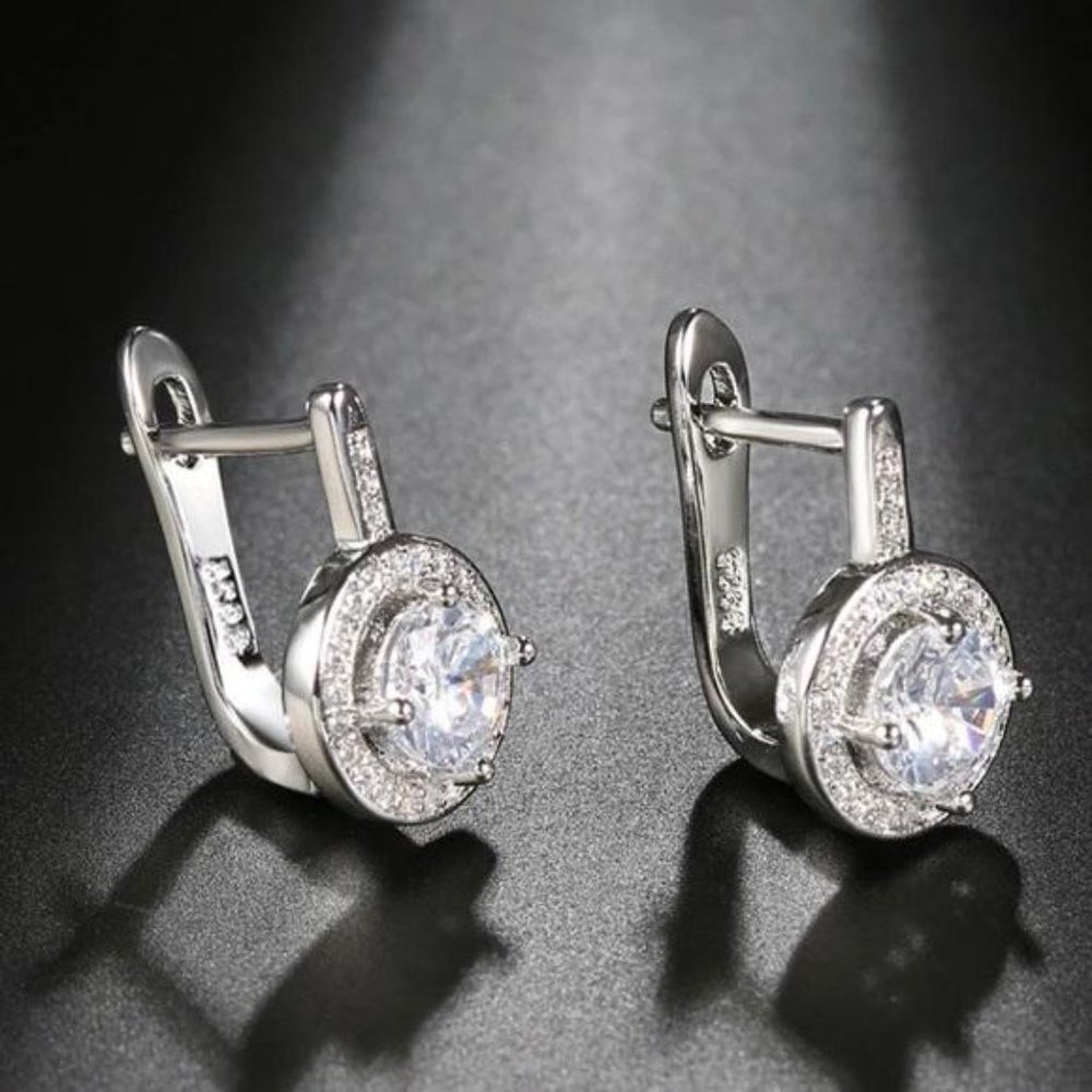 925 Sterling Silver Round Diamon Earrings, beautiful Earrings, cute Earrings. - Picture 4 of 4